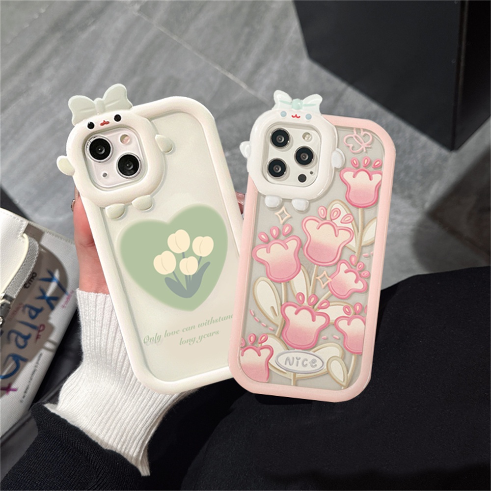 Butterfly Tulip Case OPPO A17 A57 2022 A15 A16 A16K A54 A53 A12 A5S A7 A3S A11k A31 A52 A92 A94 A93 A37 F9 A1K Reno 5a76 A96 A36 Sarung Telepon Bunga Silikon Lembut