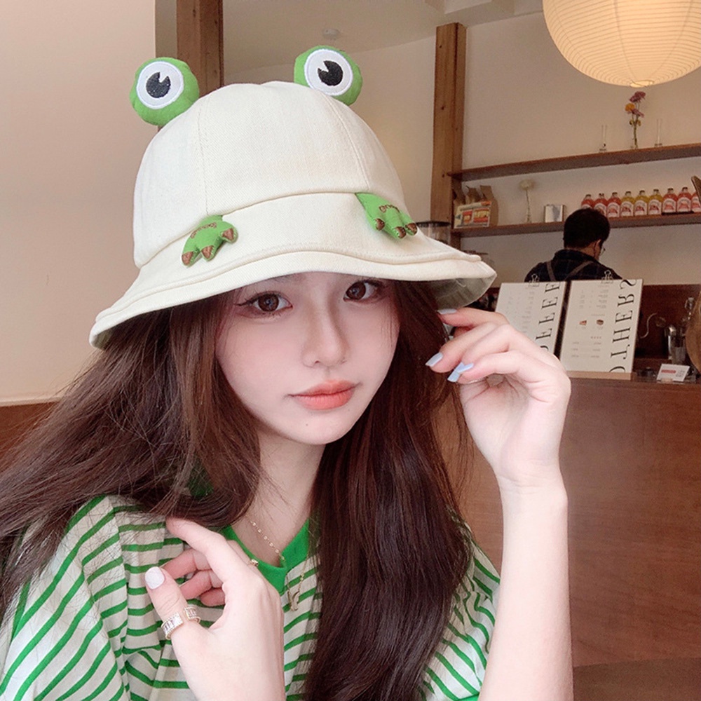 Topi Nelayan Kodok Lucu Wanita Perempuan Kartun Lucu Topi Musim Panas Outdoor Tabir Surya Bucket Hat