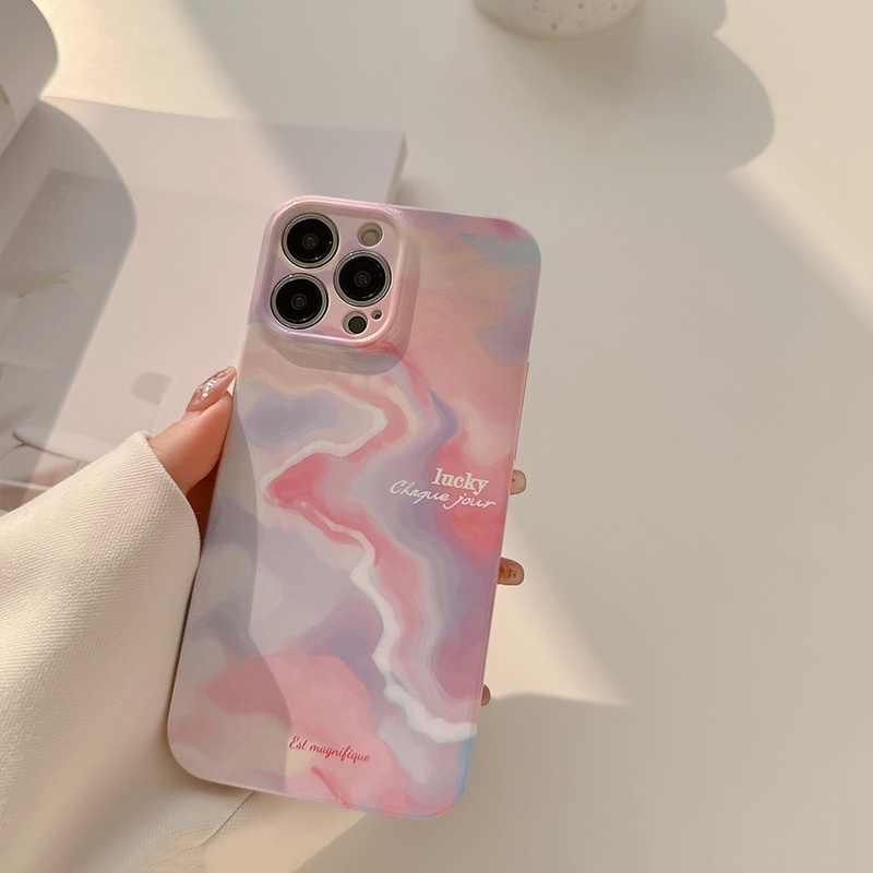 IPHONE Ultrathin PC Hard Full Pelindung Case Iphone7 8 Plus7+8+XR XS Max11 12 13 14 Pro Max 14Plus SE 2020 Hadiah Wanita Pink Gradiasi Halo Non Slip