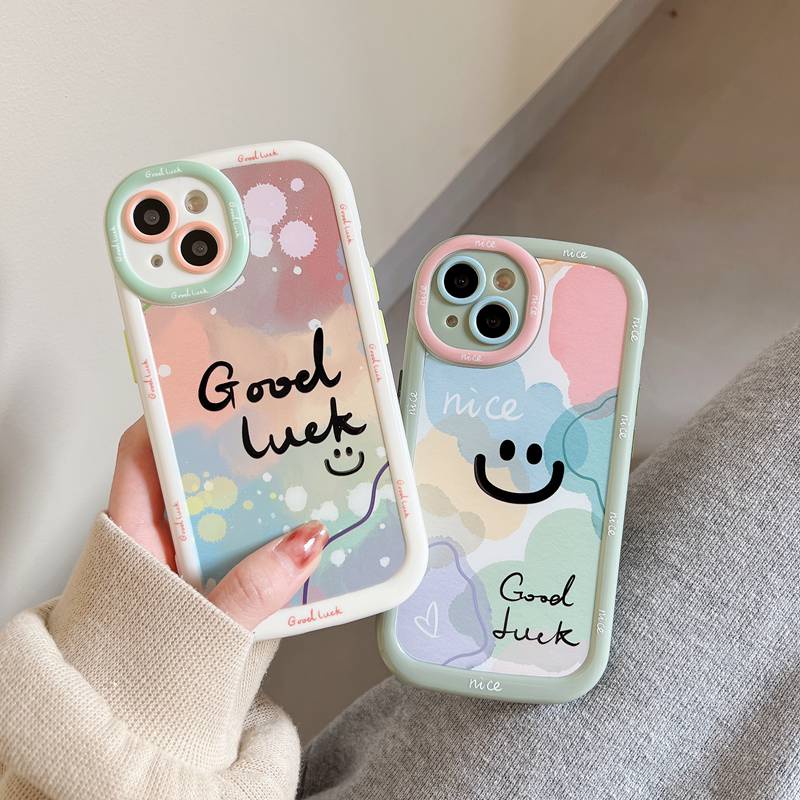 Nice Good Luck Morandi Smile Soft Case HP iP iPhone 14 13 12 11 Pro Max FTD New Puff Casing Apple