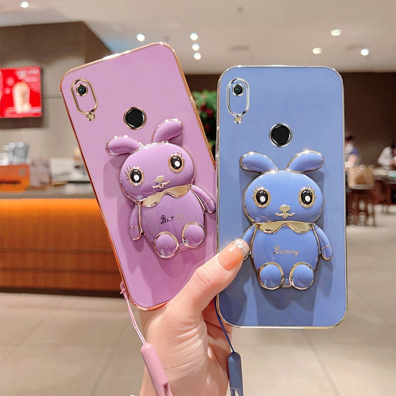 Andyh Case Handphone Untuk Huawei Y6 2019 Y9 2019 Y9 Prime2019Kartun Lucu Kelinci Kecil Tepi Lurus Soft Shell Mengirim lanyard Silikon