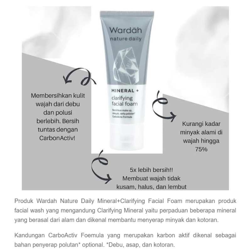 WARDAH Nature Daily Mineral+ Clarifying Facial Foam 60ml [ Amaze_Kosmetik ]