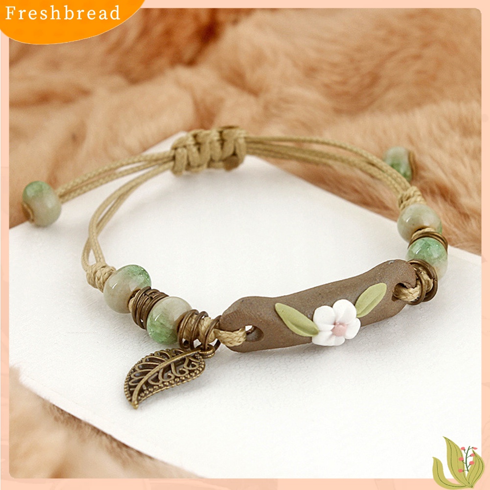 &lt; Freshbread &gt; Fashion Wanita Bunga Daun Porselen Pesona Anyaman Gelang Adjustable Perhiasan Hadiah