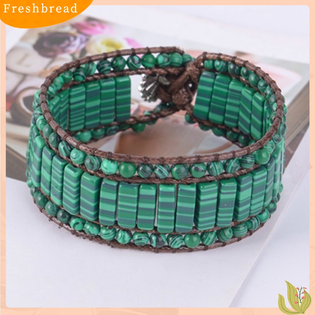 &lt; Freshbread &gt; Boho Wanita Kulit Imitasi Multilayer Malachite Manik-Manik Bunga Gelang Perhiasan