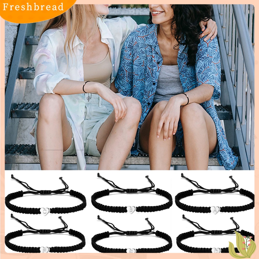 &lt; Freshbread &gt; Gelang Couple Bentuk Hati Tali Kepang Adjustable Melar All-match Hadiah Hias 26huruf Initial Charms Bracelet Jewelry Untuk Hari Kasih Sayang