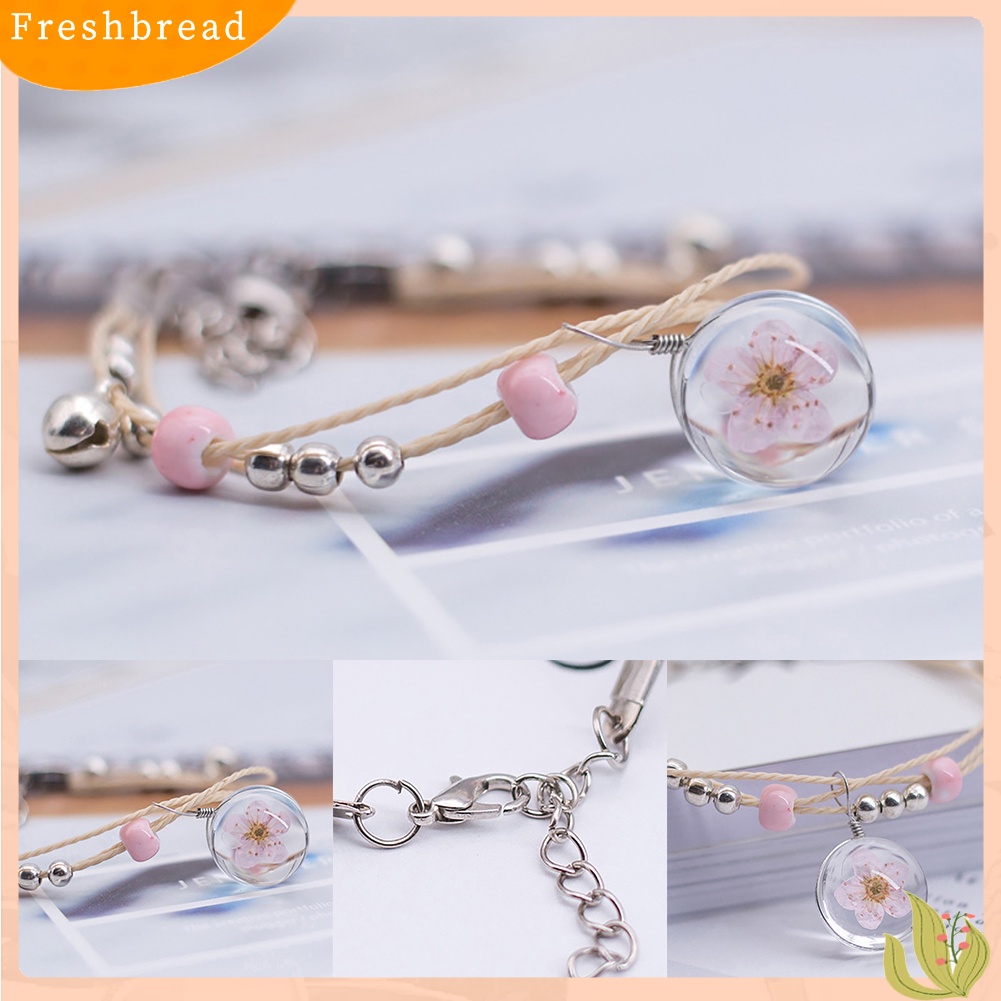 &lt; Freshbread &gt; Fashion Bola Kaca Bunga Kering Gelang Menenun Handmade Beads Women Jewelry