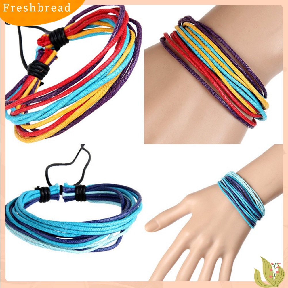 &lt; Freshbread &gt; Fashion Pria Wanita Multilayer Wax Tali Gelang Gaya Etnik Handmade Bangle Hadiah