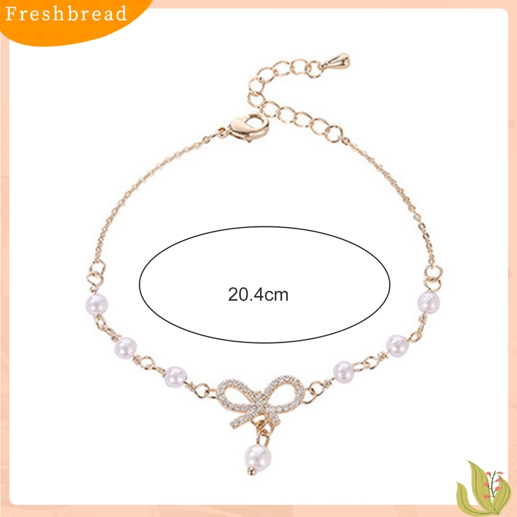 &lt; Freshbread &gt; Wanita Gelang Berlian Imitasi Manis Eye-catching Adjustable All-match Perhiasan Hadiah Geometris Wanita Busur Mutiara Imitasi Pesona Gelang Tangan Rantai Untuk Kehidupan Sehari-Hari