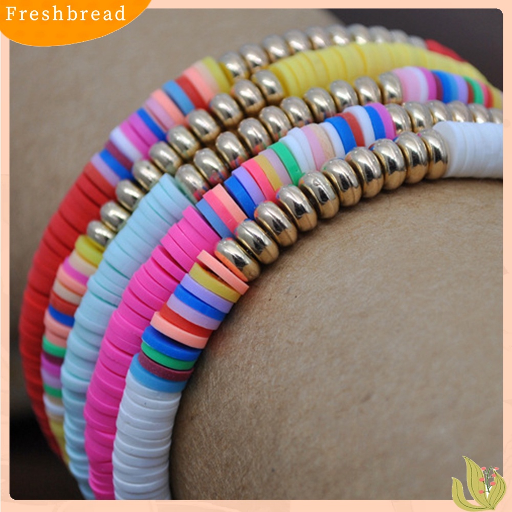 &lt; Freshbread &gt; 5Pcs Wanita Mode Rainbow Polymer Clay String Beads Gelang Pesta Bangle Hadiah