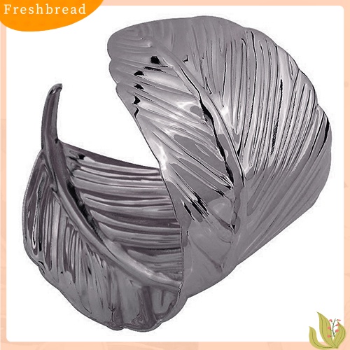 &lt; Freshbread &gt; Fashion Wanita Bangle Lebar Manset Dibuka Logam Bentuk Daun Gelang Perhiasan