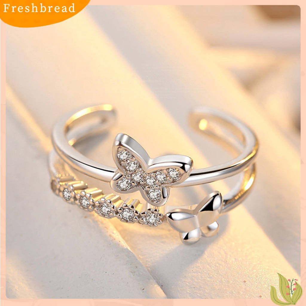 &lt; Freshbread &gt; Wanita Cincin Cahaya Mewah Berlian Imitasi Mengkilap Kupu-Kupu Dekorasi Cubic Zirconia Adjustable Dress Up Temperamen Berkilau Elektroplating Terbuka Cincin Perhiasan Aksesori