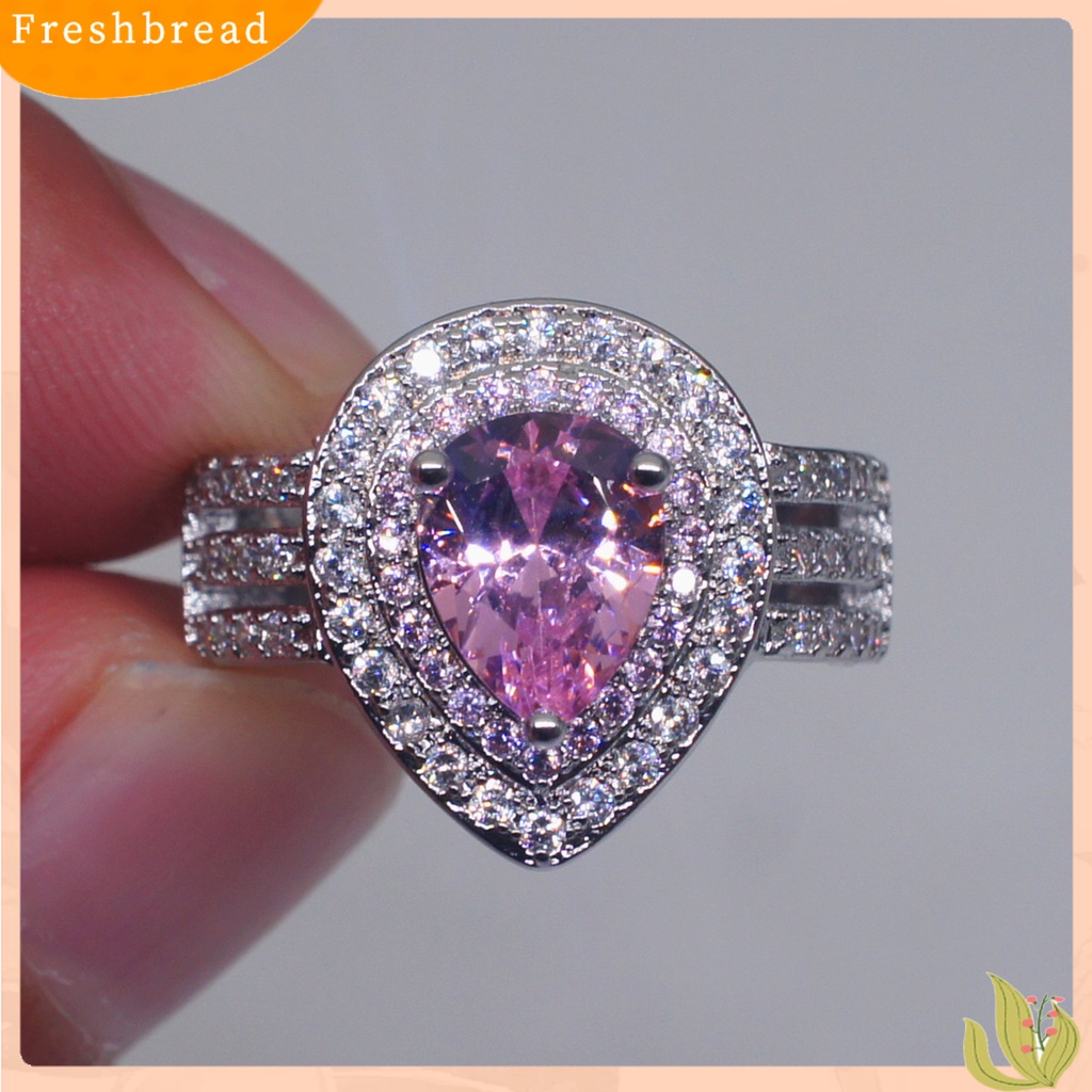 &lt; Freshbread &gt; Cincin Kawin Shiny Bentuk Tetesan Air Tiga Lapis Anti-Cacat Kristal Imitasi Hias Mewah Stainless Elegan Pernikahan Circlet Untuk Prom