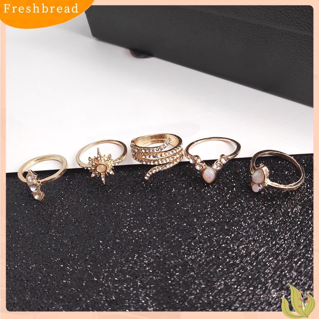 &lt; Freshbread &gt; 17 Pcs Stackable Knuckle Rings Geometris Berlian Imitasi Wanita Vintage Sparkling Finger Rings Perhiasan Aksesoris