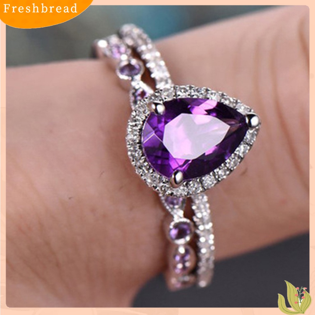 &lt; Freshbread &gt; 2 Pcs Wanita Cincin Mewah Ungu Berlian Imitasi Mengkilap Penuh Berlian Imitasi Bertatahkan Berkilau Hias Hadiah Wanita Lamaran Cincin Perhiasan Pernikahan Aksesori Busana