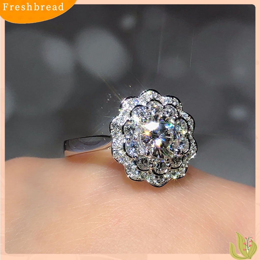 &lt; Freshbread &gt; Cincin Wanita Bersinar Hias Manis Cubic Zirconia Finger Ring Untuk Pesta