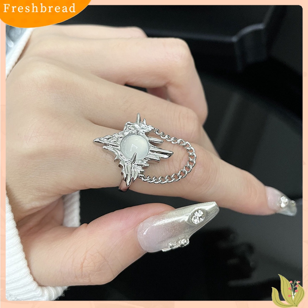 &lt; Freshbread &gt; Wanita Cincin Gothic Tidak Teratur Faux Moonstone Rumbai Mutiara Imitasi Dress Up Lipit Logam Estetik Jari Cincin Wanita Perhiasan Hadiah Ulang Tahun