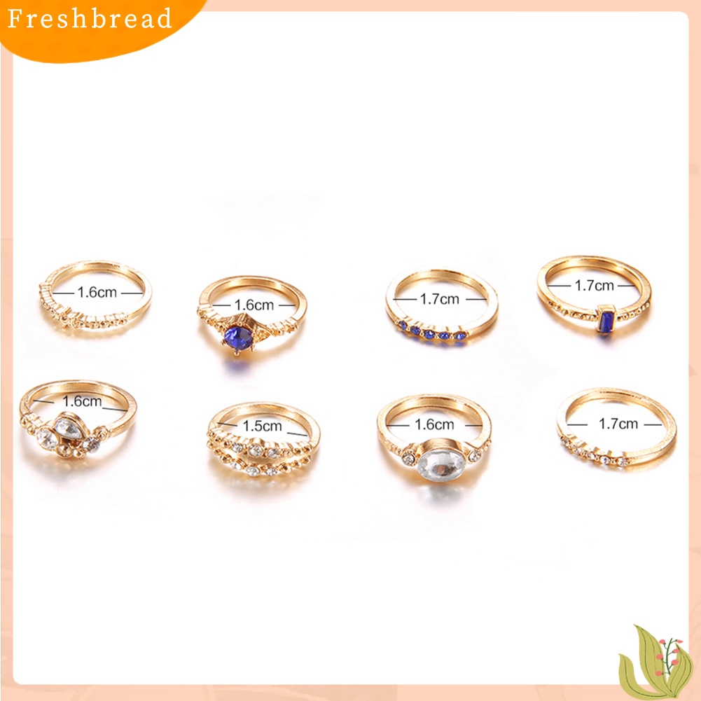 &lt; Freshbread &gt; 8Pcs Fashion Wanita Berlian Imitasi Bertatahkan Slim Midi Susun Di Atas Knuckle Rings Set