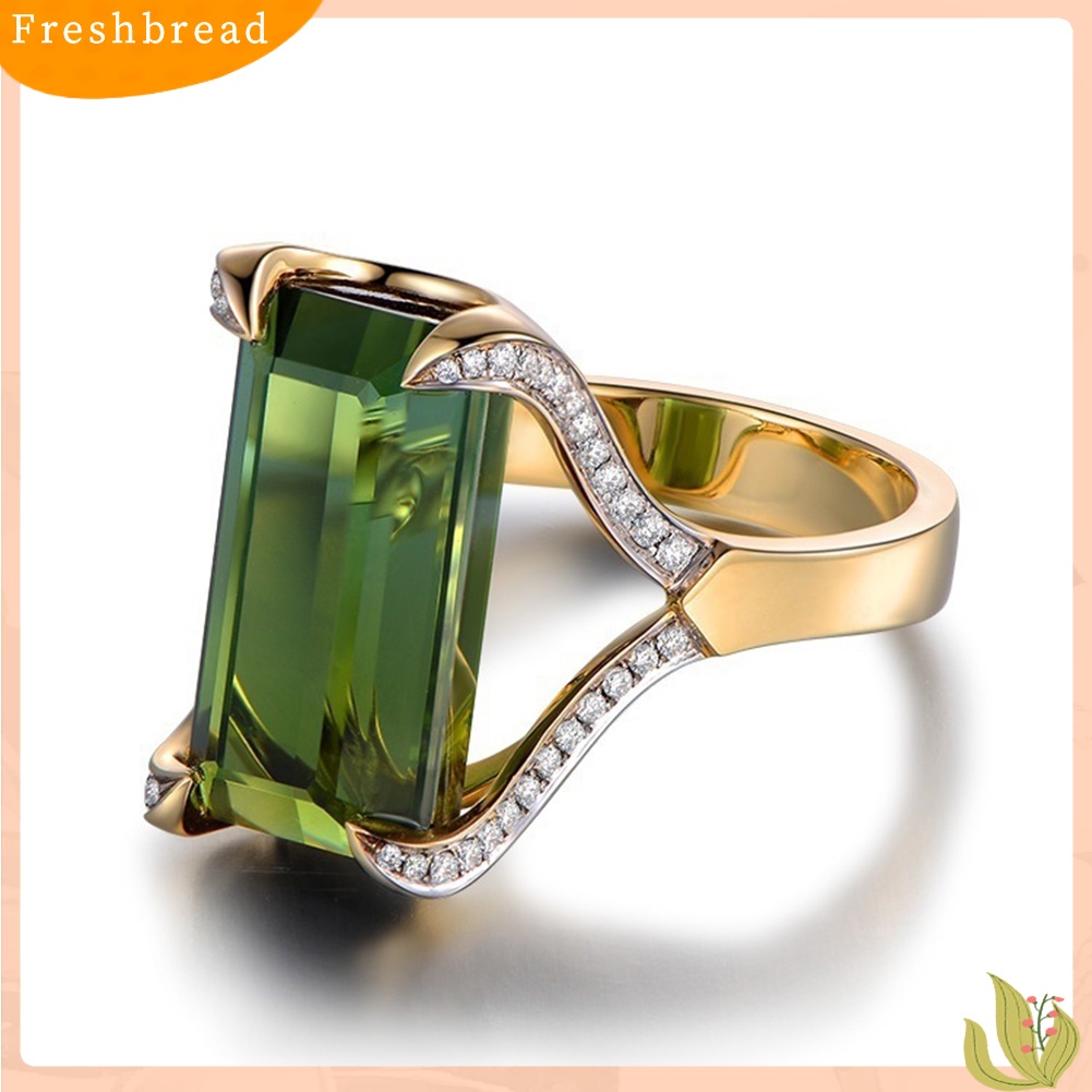 &lt; Freshbread &gt; Fashion Hijau Faux Gemstone Berlian Imitasi Wanita Jari Cincin Menawan Perhiasan Hadiah