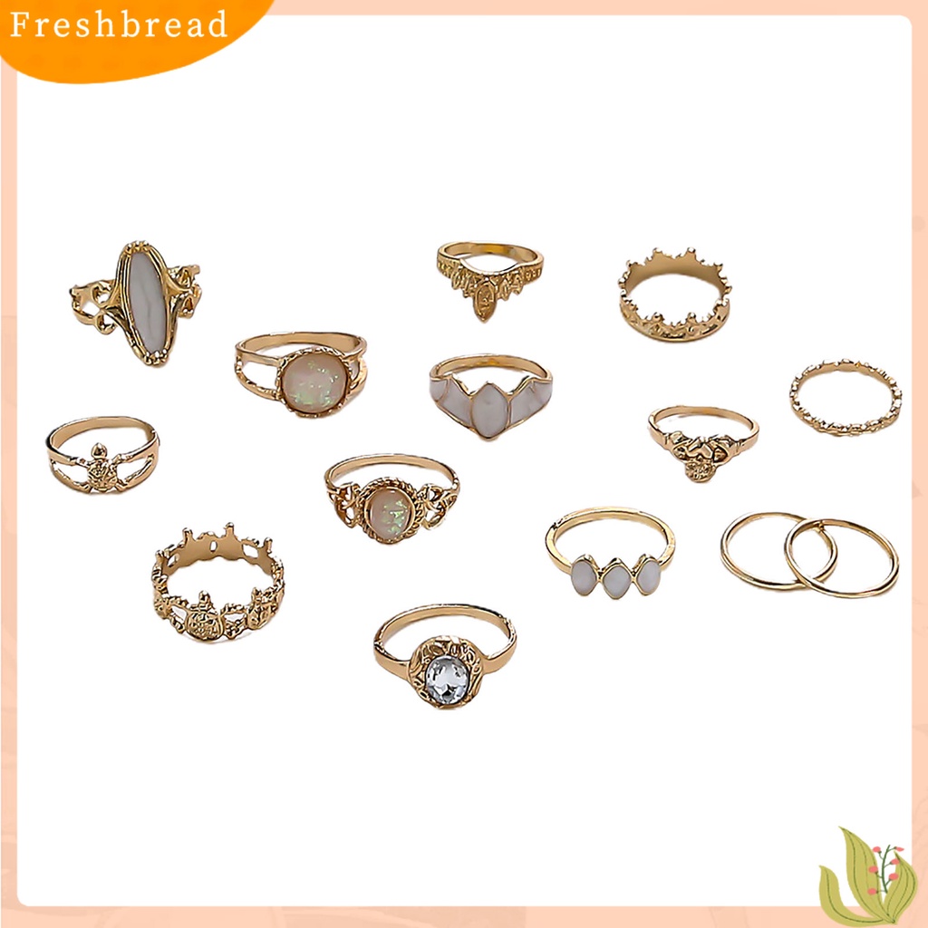 &lt; Freshbread &gt; 14 Pcs Berongga Dapat Ditumpuk Buku Jari Cincin Paduan Gaya Etnik Langit Berbintang Permata Imitasi Jari Rings Perhiasan Aksesori