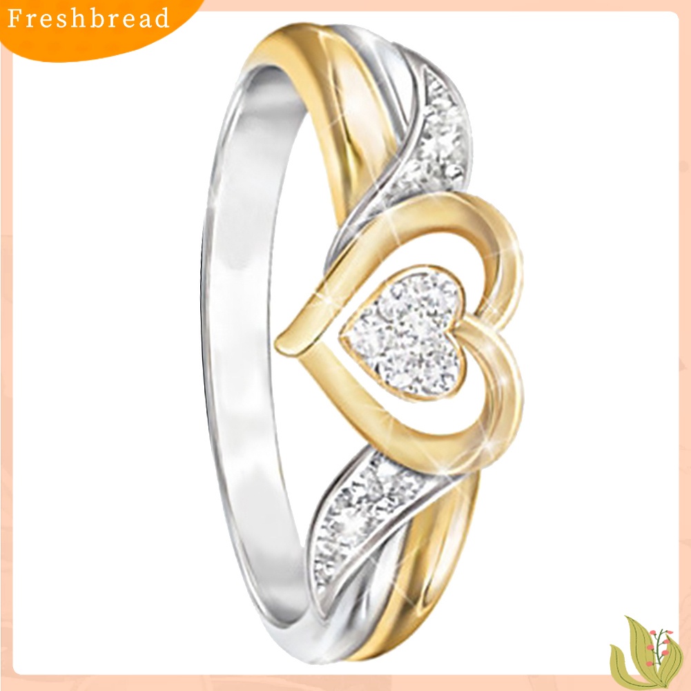 &lt; Freshbread &gt; Shiny Women Rhinestone Hollow Love Heart Finger Ring Perhiasan Pertunangan Pernikahan