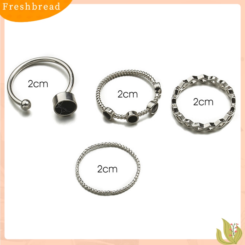 &lt; Freshbread &gt; 4pcs/Set Lady Finger Ring Set Hollow Out Opening Adjustable Warna Silver Halus Jari Dekorasi Vintage Geometris Bland Style Knuckle Ring Set Perhiasan Wanita