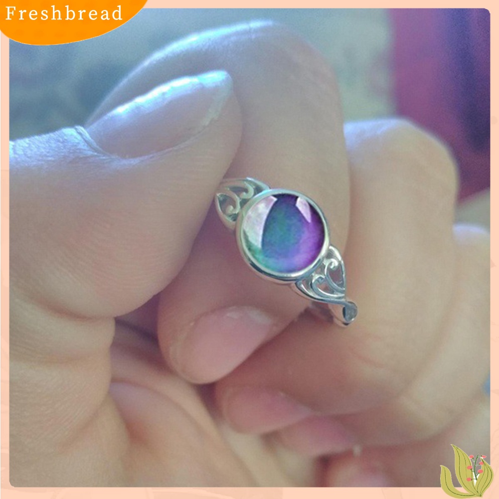 &lt; Freshbread &gt; Wanita Bulat Permata Imitasi Hias Berongga Suhu Berubah Warna Mood Cincin Perhiasan