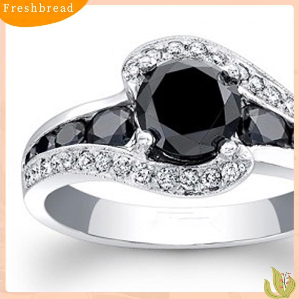 &lt; Freshbread &gt; Cincin Jari Geometris Hitam Cubic Zirconia Perhiasan Fashion Penampilan Indah Finger Ring Untuk Pernikahan