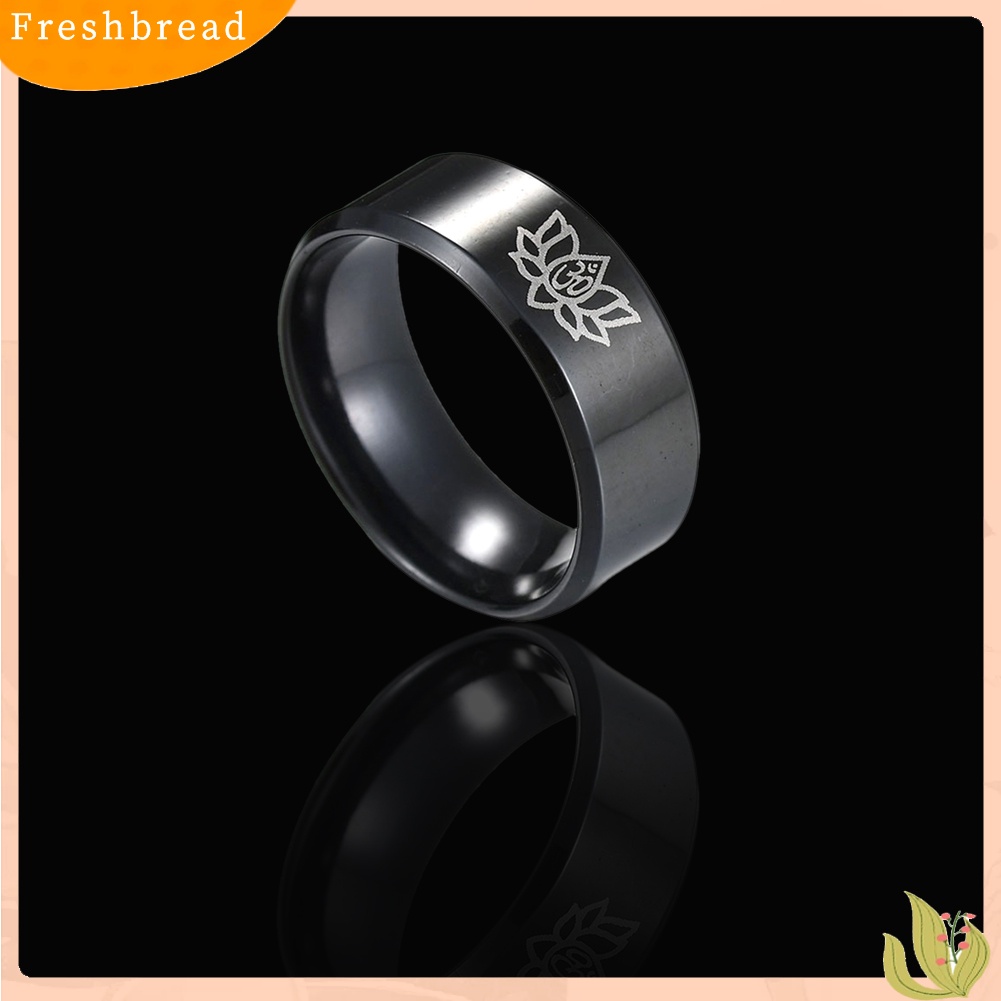 &lt; Freshbread &gt; Baja Titanium Sederhana Unisex Yoga Om Lotus Pola Jari Cincin Band Perhiasan