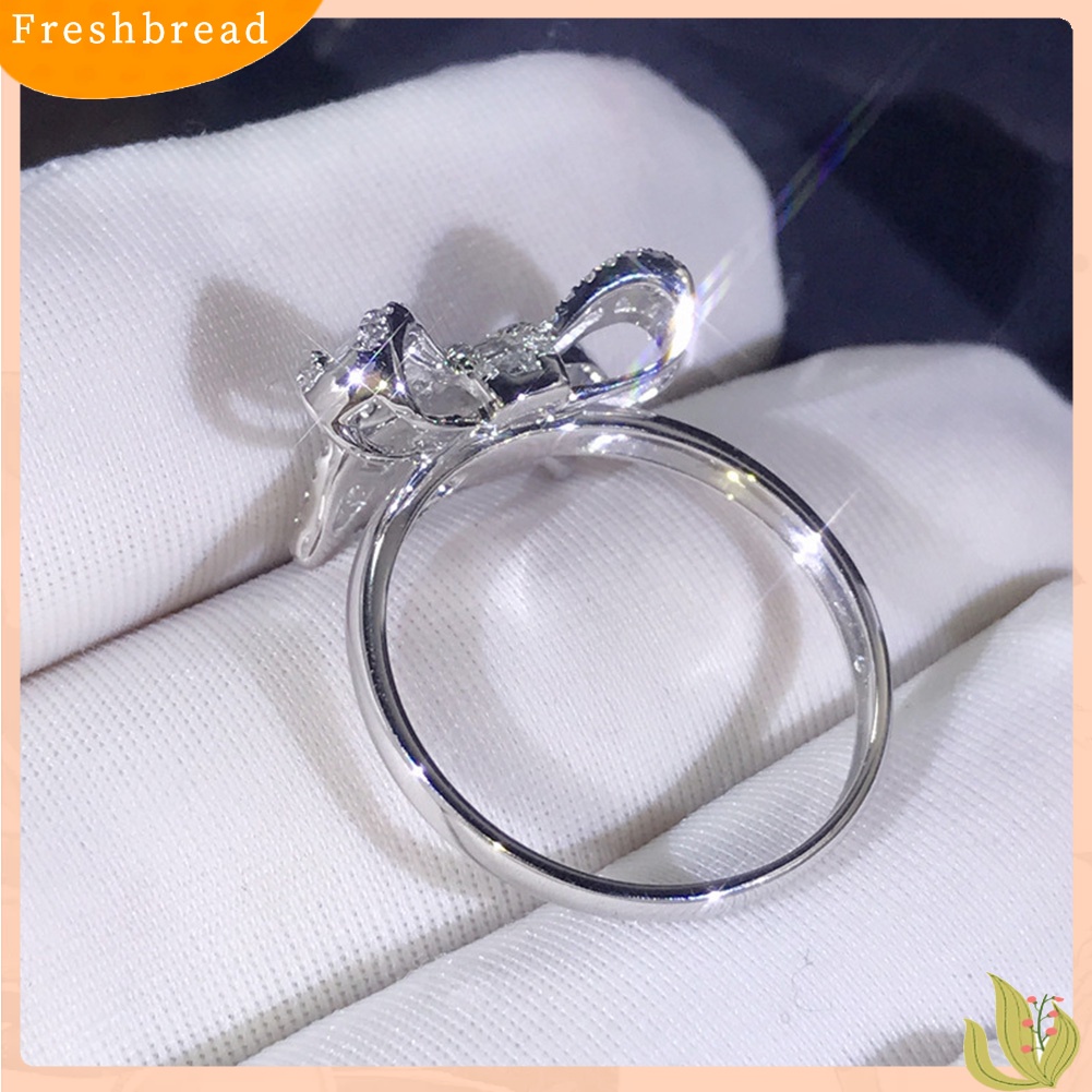 &lt; Freshbread &gt; Pesta Pernikahan Mewah Penuh Berlian Imitasi Busur Wanita Jari Cincin Pengantin Perhiasan Hadiah