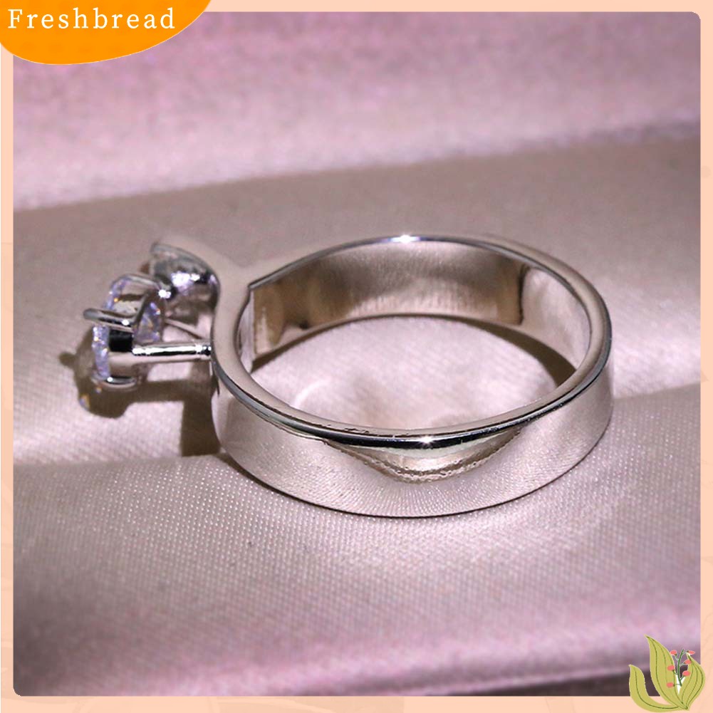 &lt; Freshbread &gt; Wanita Bulat Cubic Zirconia Bertatahkan Jari Cincin Pernikahan Pertunangan Perhiasan Hadiah