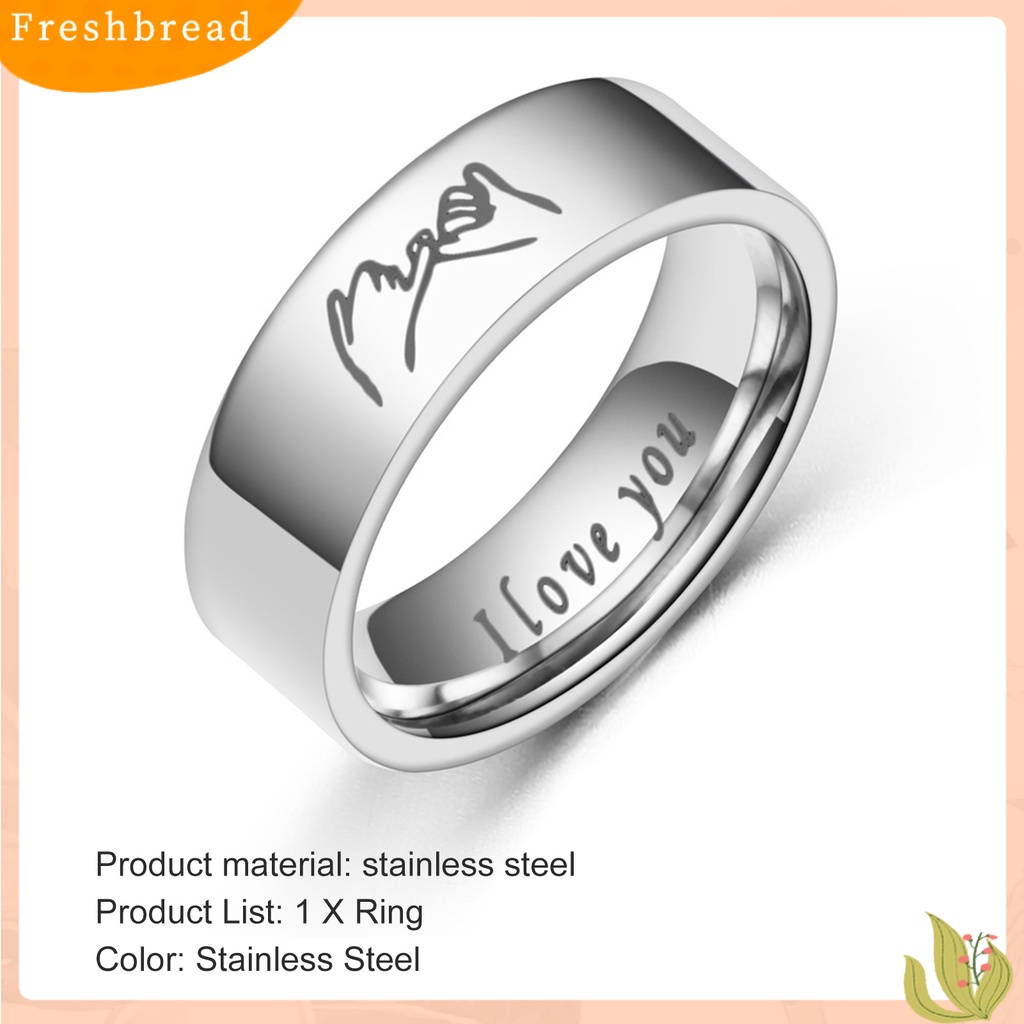 &lt; Freshbread &gt; Cincin Couple I Love You Lettering Hias Kasual Poles Semua Pertandingan Hadiah Perhiasan Stainless Steel Man Woman Hand in Hand Finger Ring Wedding Band Untuk Hari Kasih Sayang