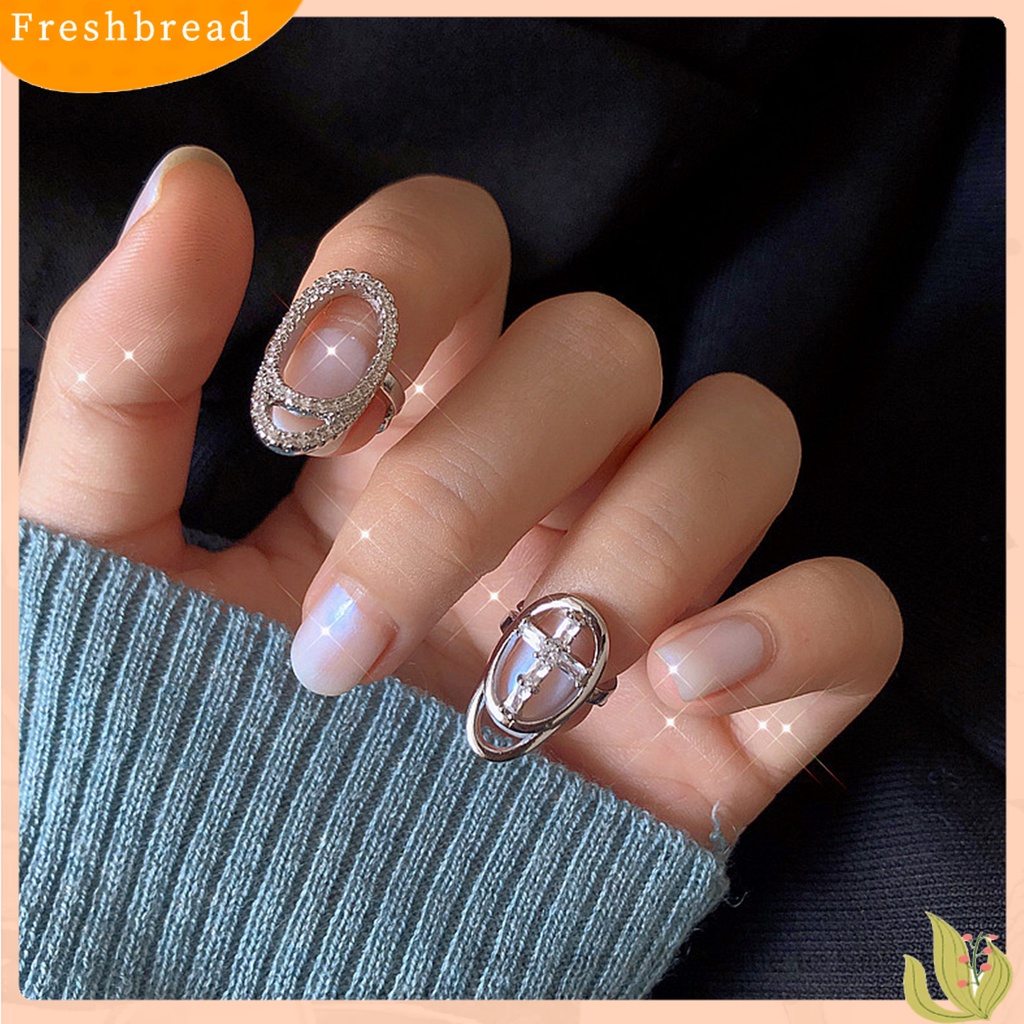 &lt; Freshbread &gt; Wanita Perempuan Logam Berongga Keren Mengkilap Cubic Zirconia Hias Ujung Jari Cincin Kuku