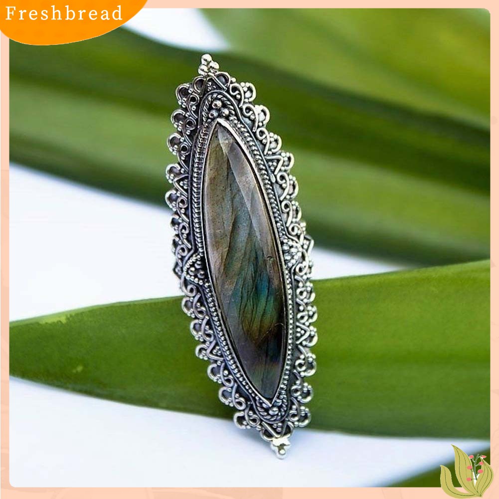 &lt; Freshbread &gt; Retro Wanita Marquise Cut Faux Labradorite Bertatahkan Gua Jari Cincin Perhiasan Hadiah