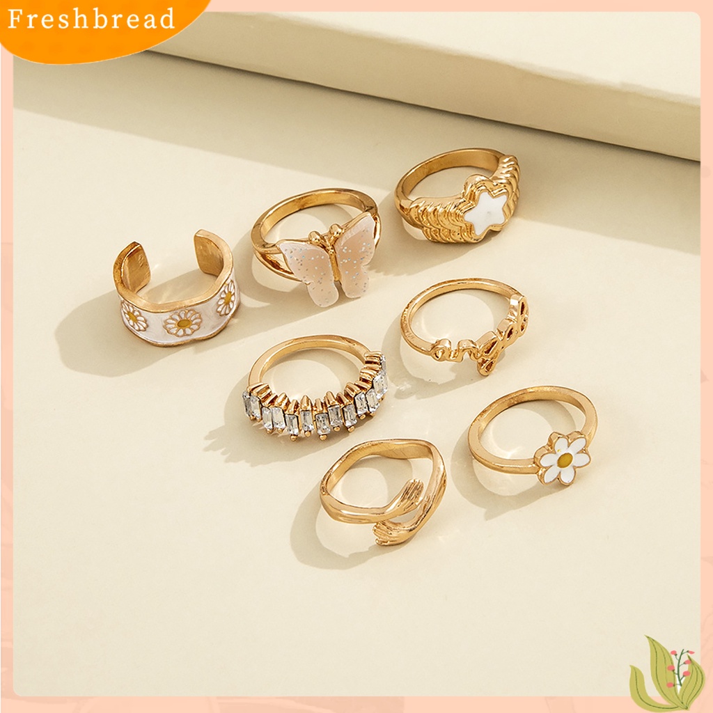 &lt; Freshbread &gt; 7 Pcs Knuckle Rings Butterfly Gothic Wanita Indah Stackable Finger Rings Perhiasan Hadiah