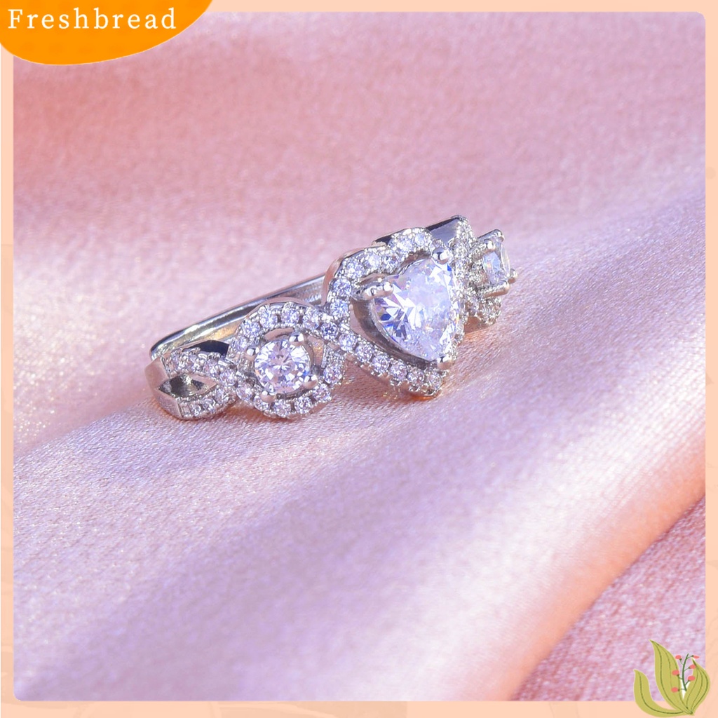 &lt; Freshbread &gt; Cincin Berlian Imitasi Hias Tidak Luntur Pertunangan Tembaga Hollow Opening Women Ring Untuk Ulang Tahun