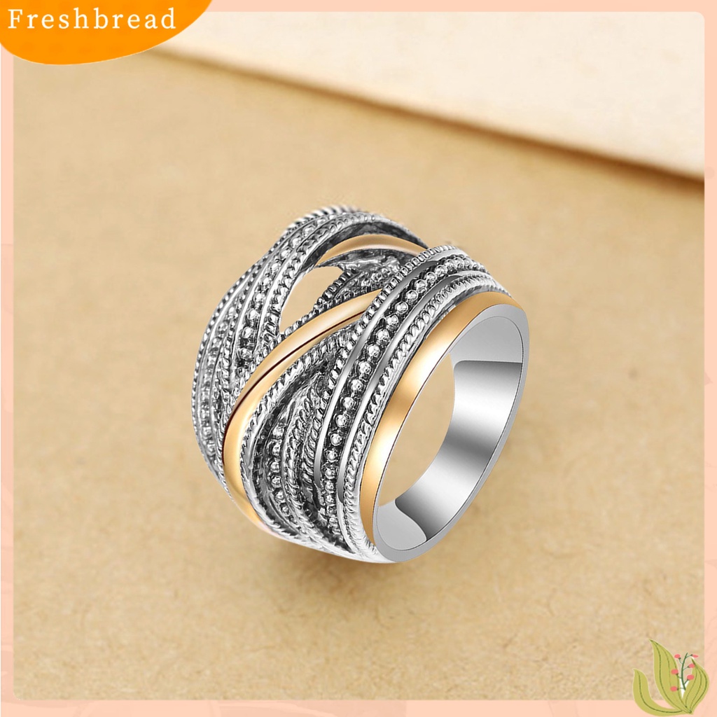 &lt; Freshbread &gt; Band Ring Pengerjaan Indah Aplikasi Lebar Alloy Geometris Antik Finger Ring Untuk Pakaian Sehari-Hari