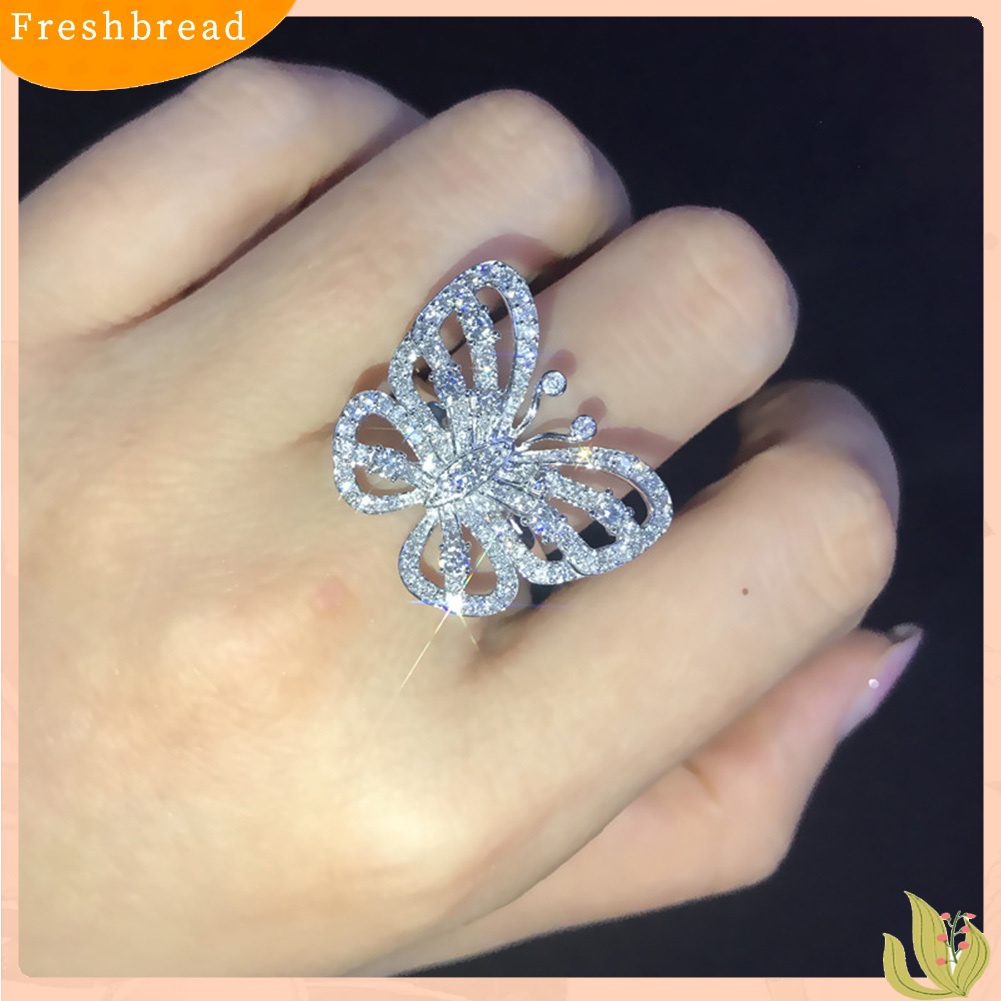 &lt; Freshbread &gt; Berlian Imitasi Penuh Berongga Kupu-Kupu Wanita Jari Cincin Hadiah Perhiasan Pesta Pernikahan