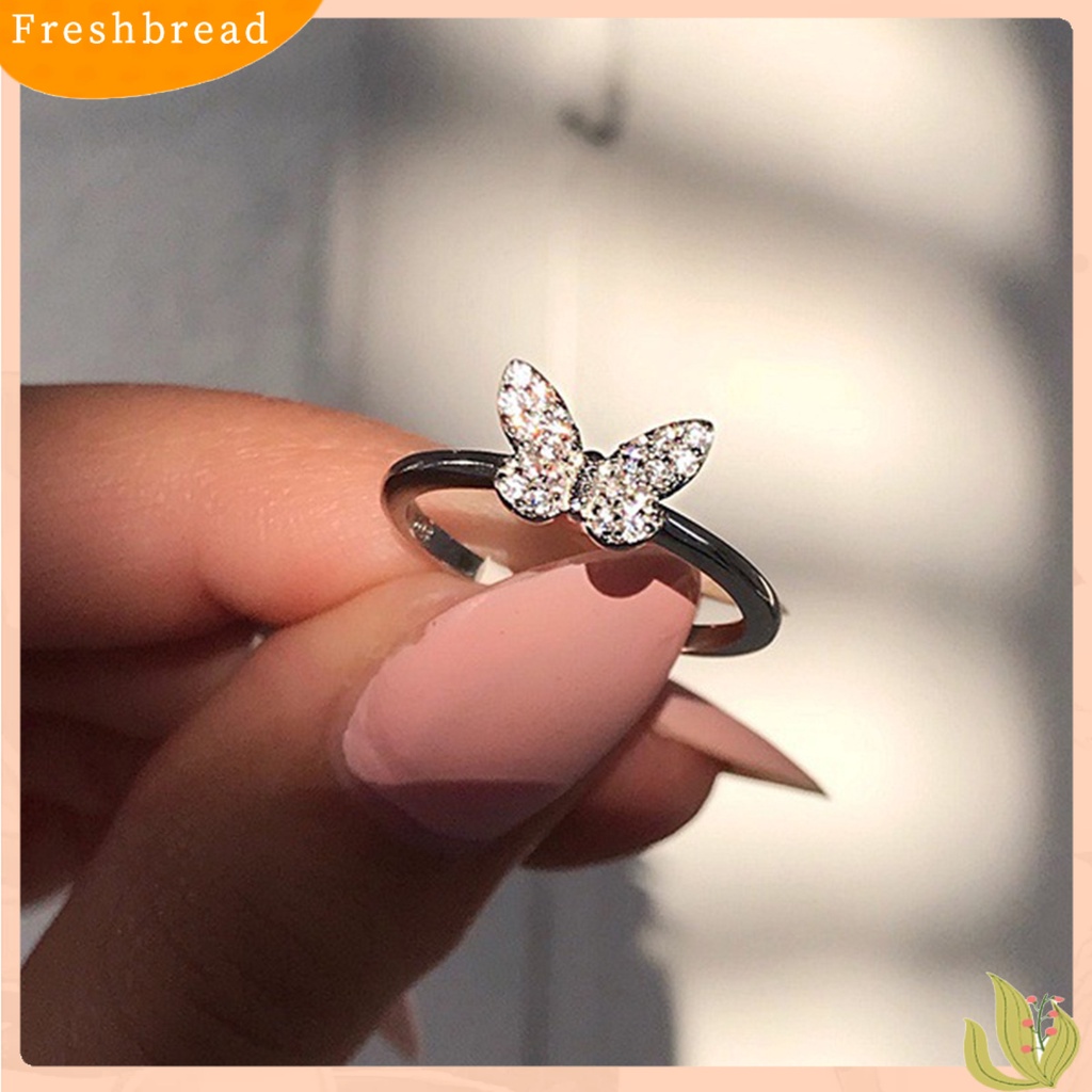 &lt; Freshbread &gt; Wanita Cincin Geometris Berlian Imitasi Mengkilap Hias Berkilau Electroplating Bentuk Kupu-Kupu Cincin Kawin Tunangan Perhiasan Dekorasi Hadiah Untuk Anniversary