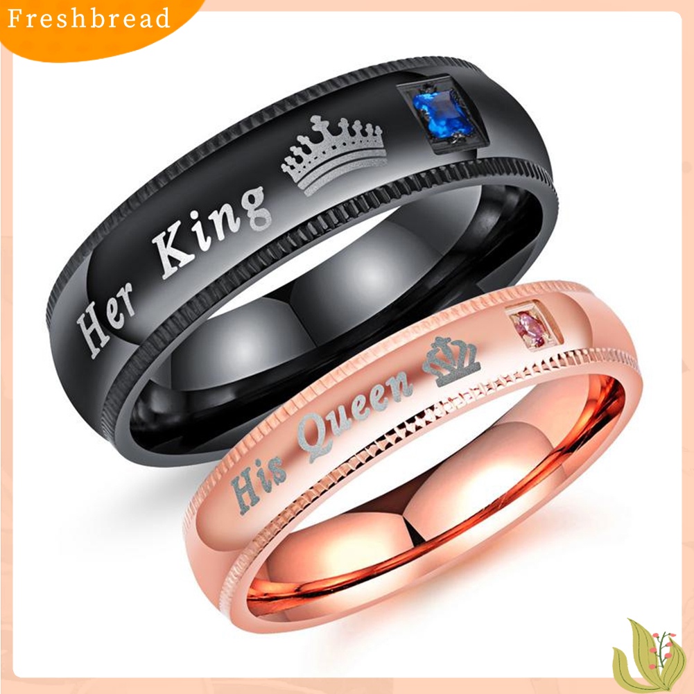 &lt; Freshbread &gt; Fashion Baja Titanium Berlian Imitasi Her King His Queen Pasangan Jari Rings Perhiasan