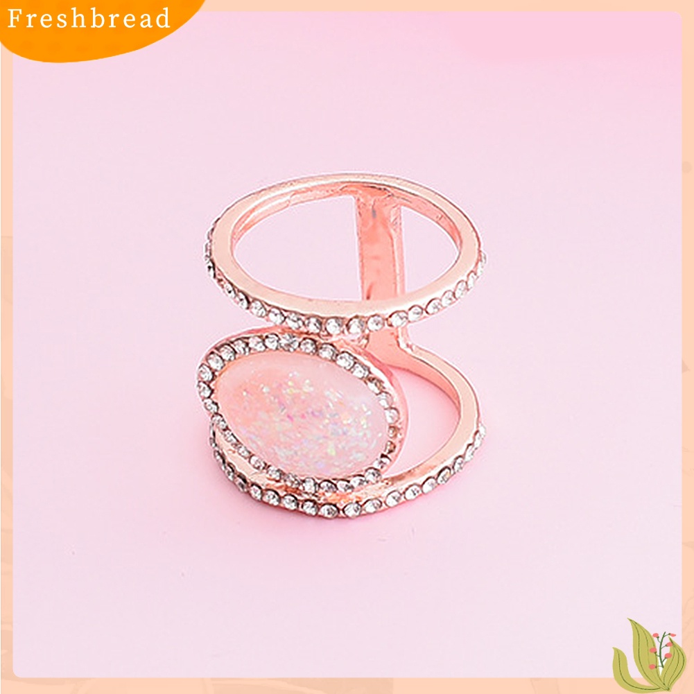 &lt; Freshbread &gt; Wanita Perhiasan Hadiah Oval Imitasi Moonstone Berlian Imitasi Dekorasi Shiny Wedding Ring