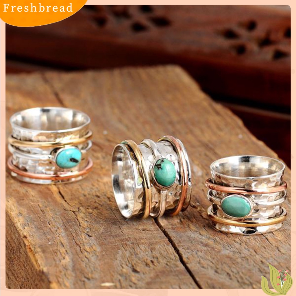 &lt; Freshbread &gt; Pria Cincin Bohemian Vintage Hias Turquoises Tiga Warna Jari Cincin Untuk Pacaran