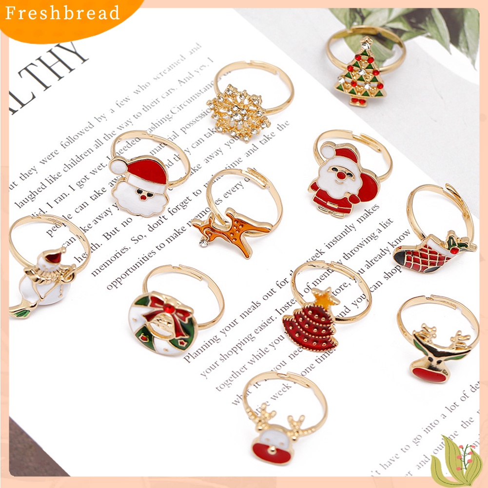 < Freshbread > Perhiasan Natal Paduan Kartun Anak-Anak Snowman Elk Xmas Tree Snowflake Cincin Hadiah