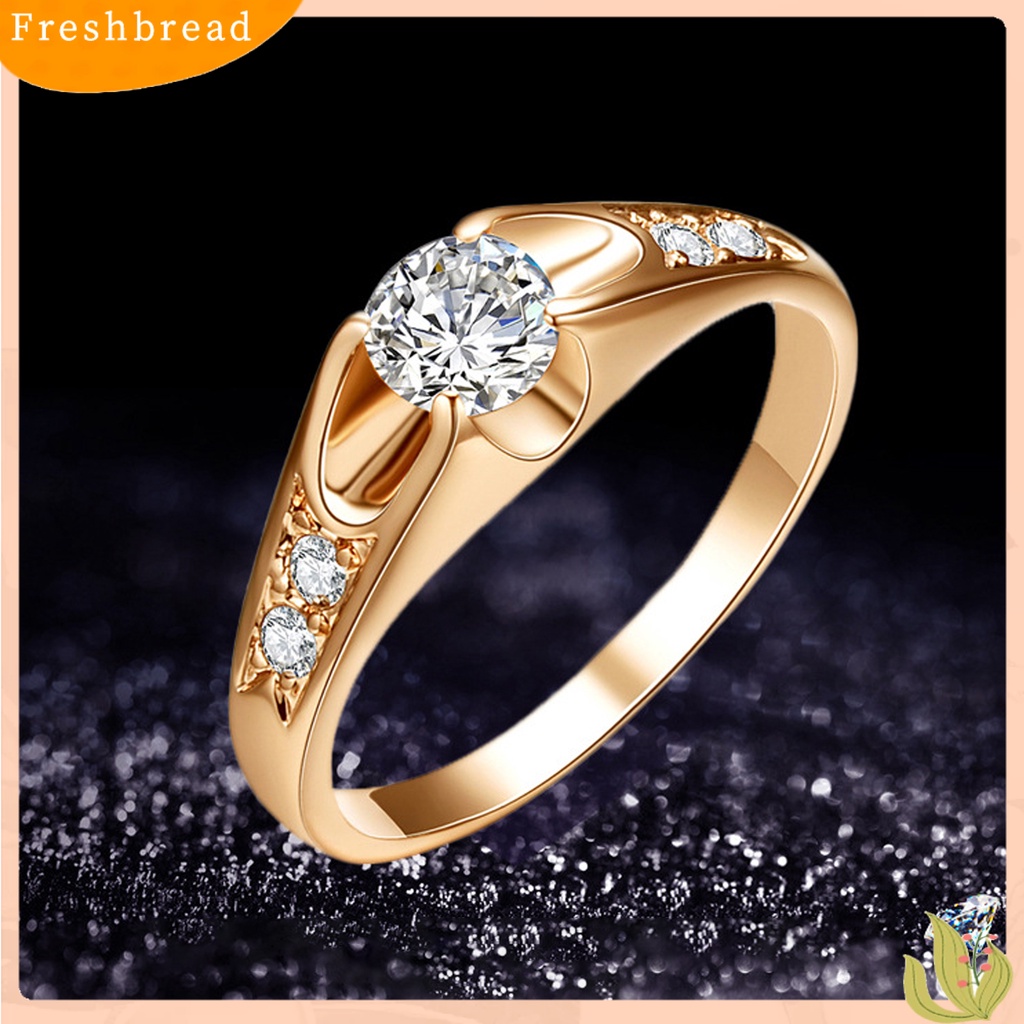 &lt; Freshbread &gt; Cincin Wanita Halus Mengkilap Tembaga Berlian Imitasi Cincin Kawin Tertanam Untuk Pesta