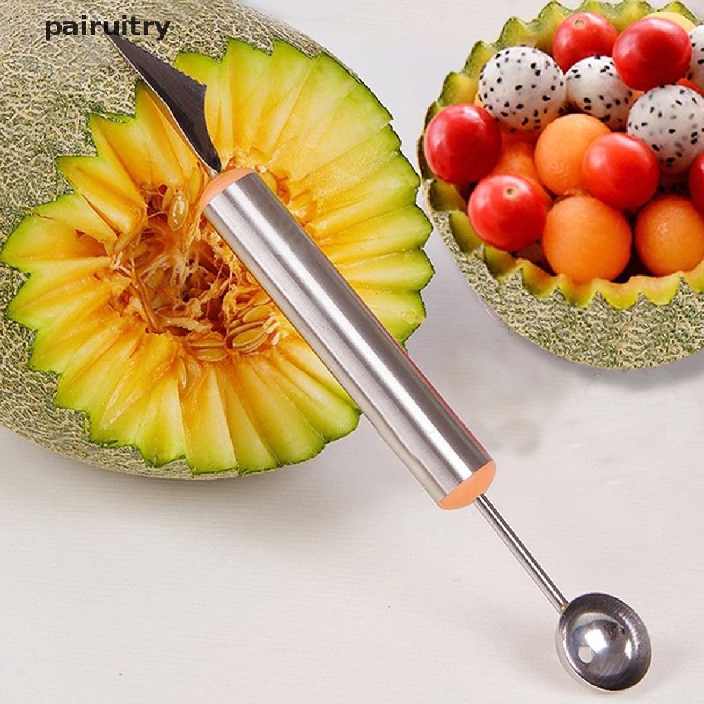 Prt New Stainless Steel Ice Cream Double-End Scoop Spoon Melon Baller Cutter Buah PRT