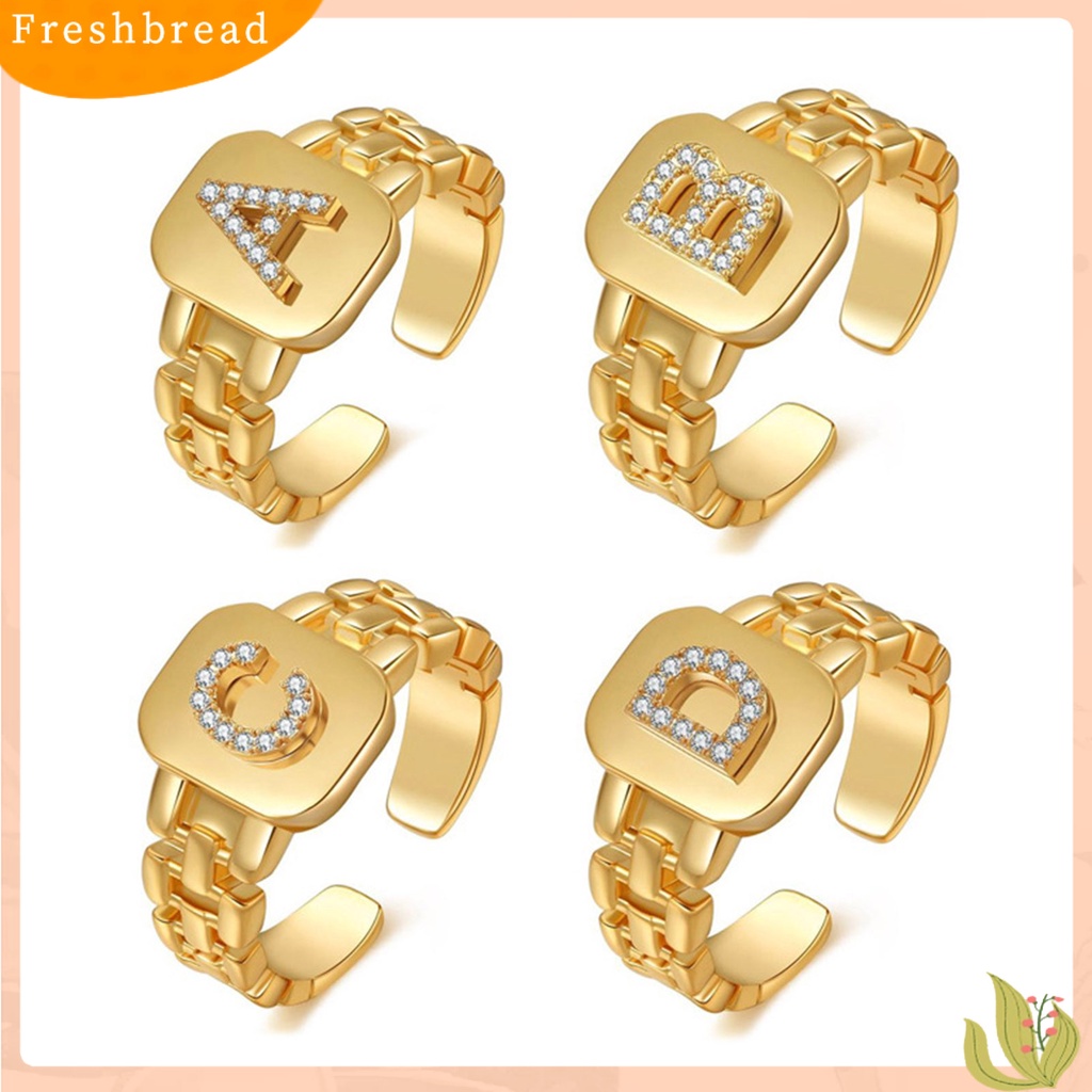 &lt; Freshbread &gt; Cincin Unisex Lebar Bukaan Dapat Disesuaikan Berlian Imitasi 26huruf Jari Cincin Perhiasan Aksesoris