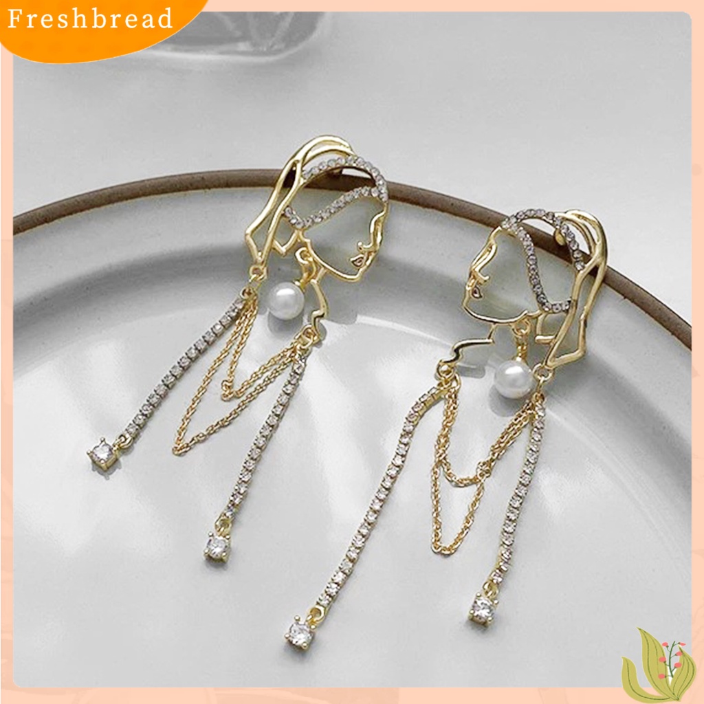 &lt; Freshbread &gt; 1pasang Anting Lady Mutiara Imitasi Abstrak Rumbai Gadis Potret Kepribadian Indah Drop Earrings Untuk Hadiah