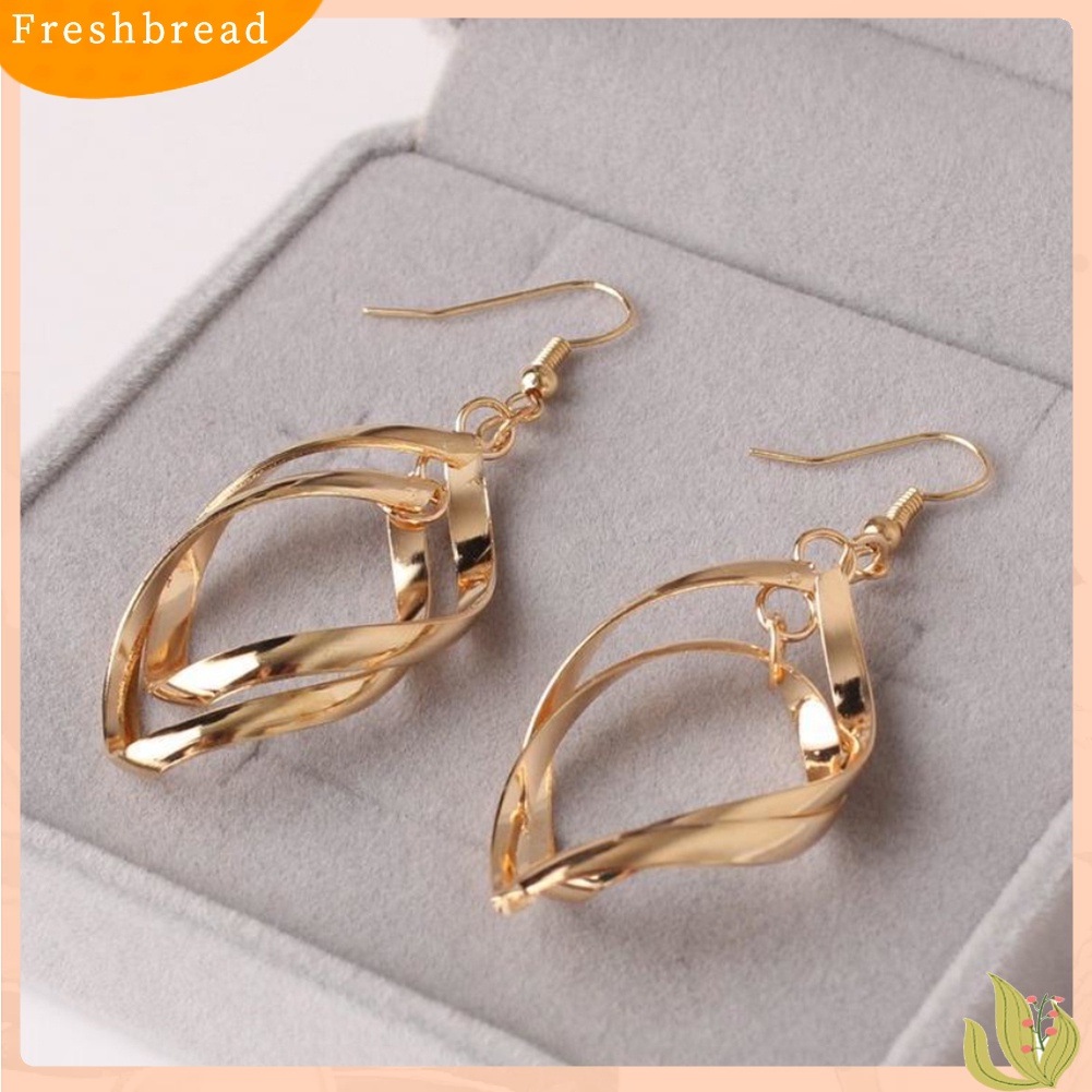 &lt; Freshbread &gt; Pesta Elegan Wanita Spiral Terkait Tetesan Air Panjang Menjuntai Kait Anting Perhiasan