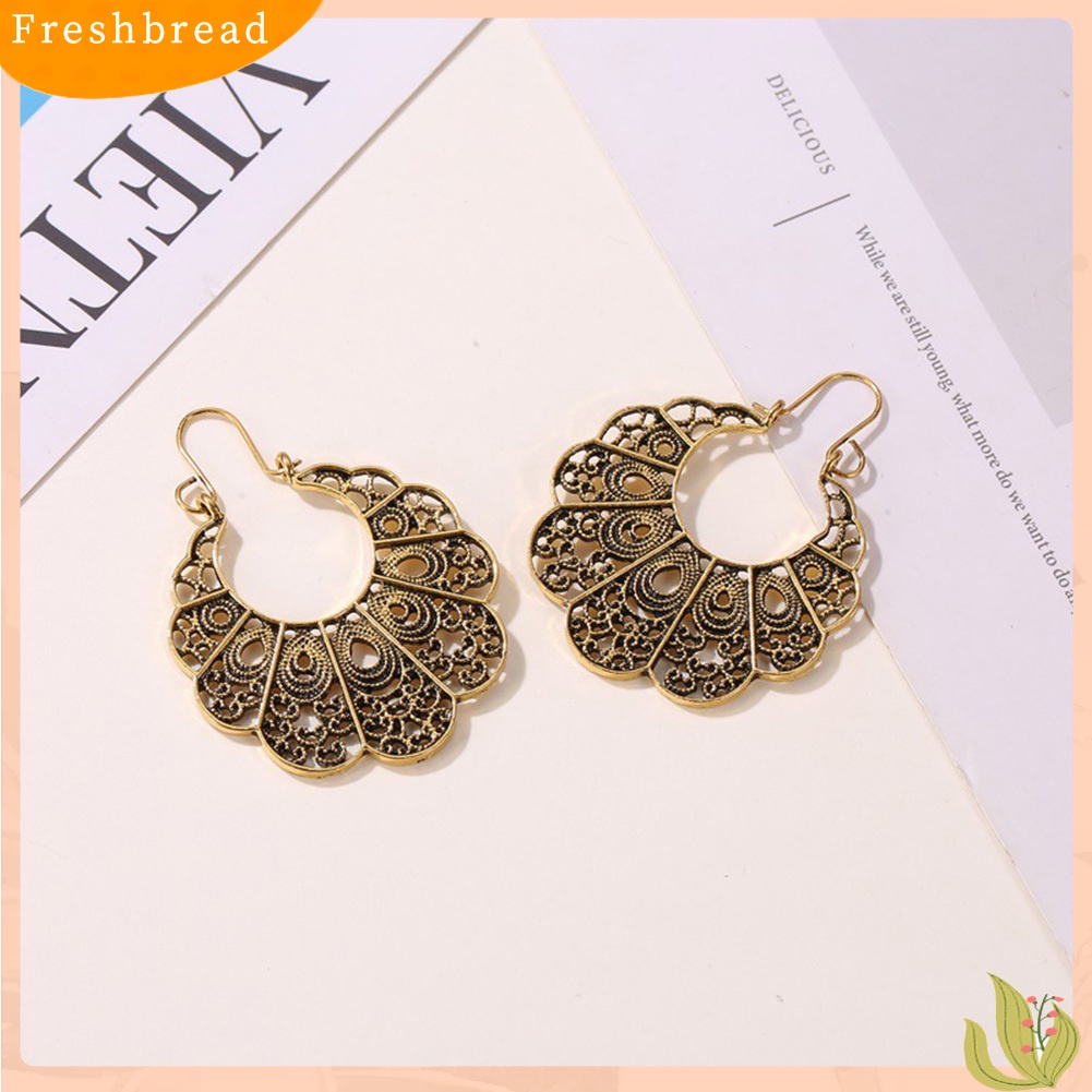 &lt; Freshbread &gt; Vintage Wanita Berongga Keluar Bunga Menjuntai Geometris Hoop Anting Perhiasan Hadiah