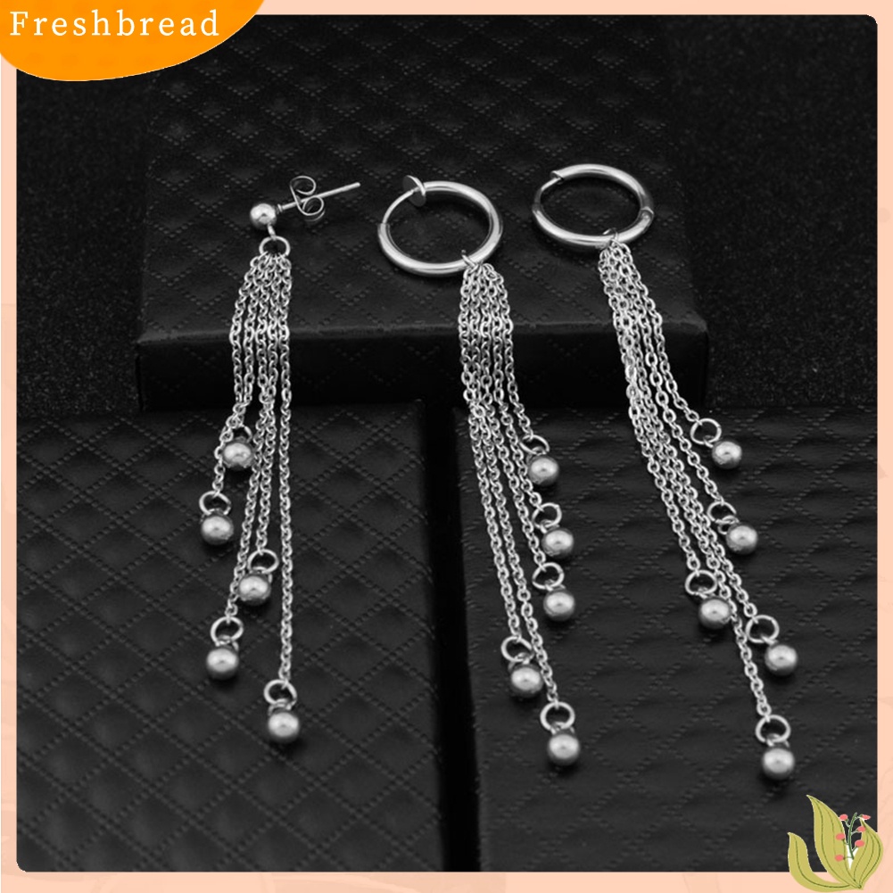 &lt; Freshbread &gt; 1Pc Unisex Manik Rumbai Menjuntai Stainless Steel Ear Stud Klip Anting Perhiasan Hadiah