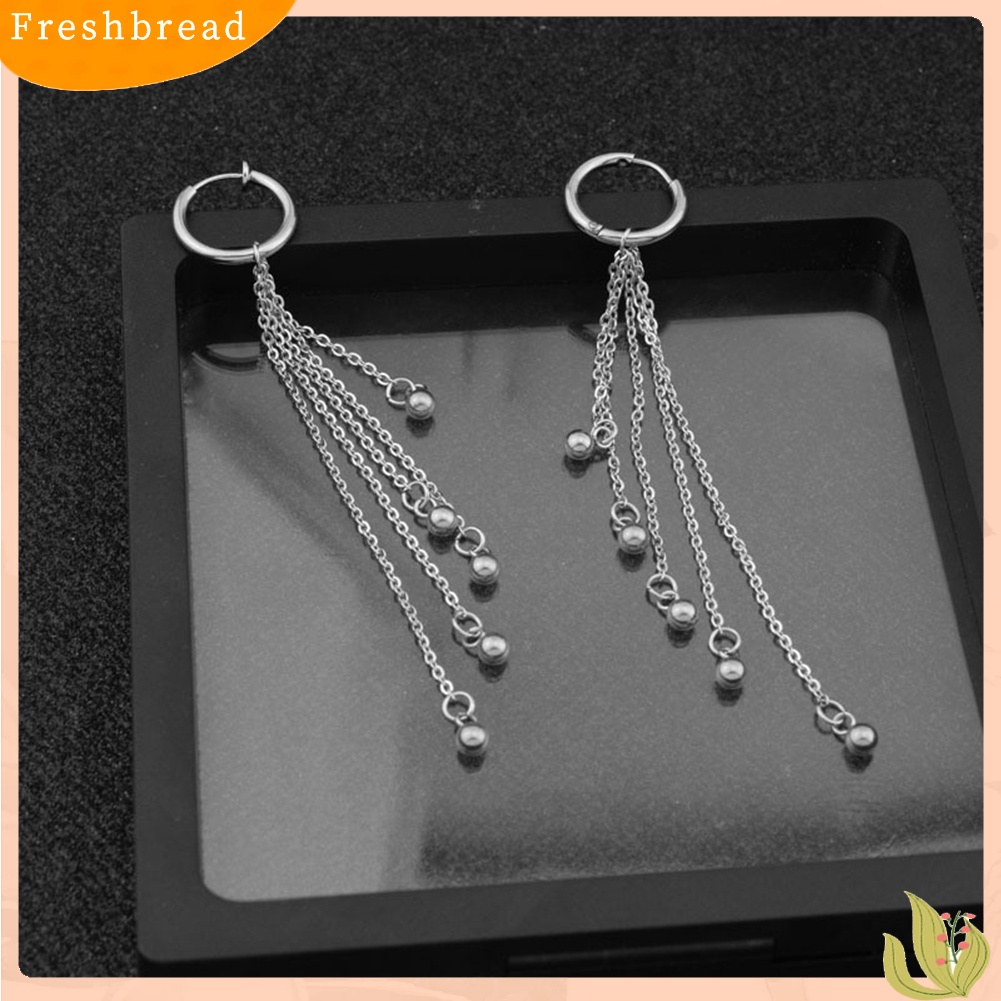 &lt; Freshbread &gt; 1Pc Unisex Manik Rumbai Menjuntai Stainless Steel Ear Stud Klip Anting Perhiasan Hadiah